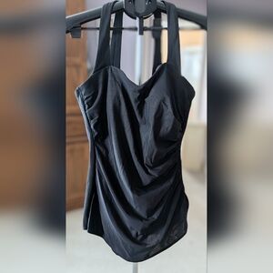 Lands' End Black Ruched One-Piece Swimsuit